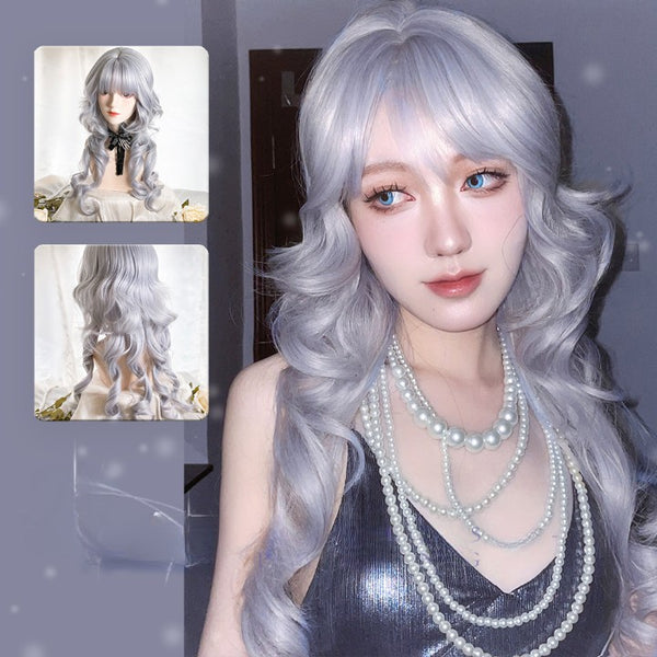 Silver gray long curly wig  KF11112
