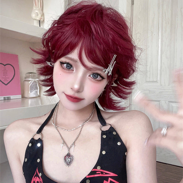 red short curly wig  KF70158