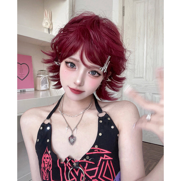 red short curly wig  KF70158
