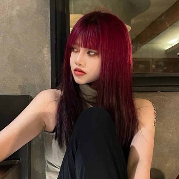 y2k raspberry red wig  KF11081