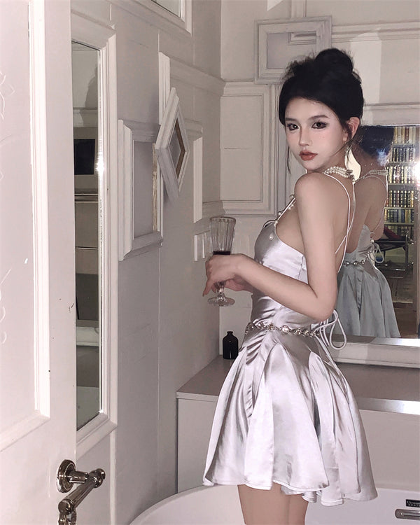 SATIN SILVER SLIP DRESS KF83755