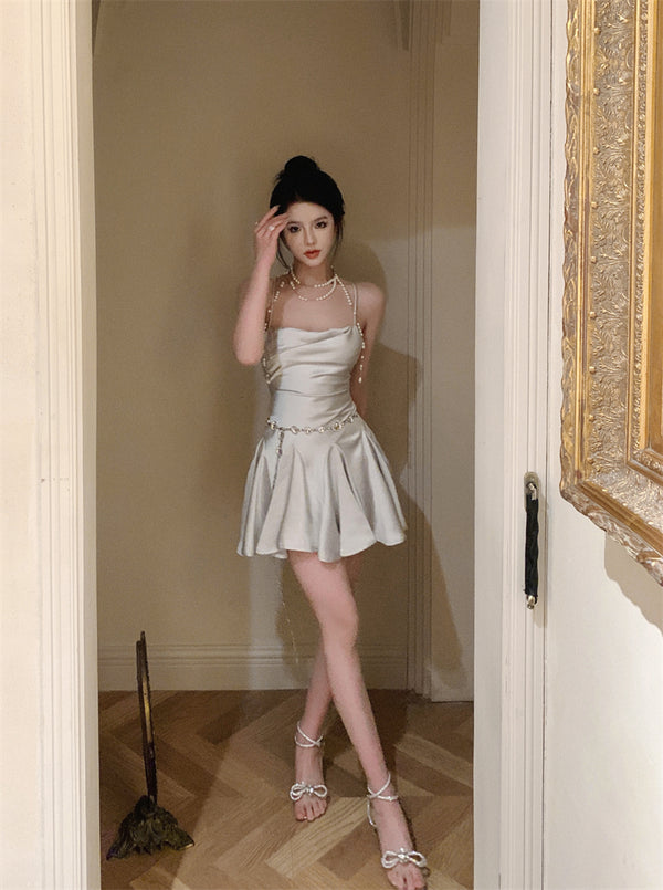 SATIN SILVER SLIP DRESS KF83755