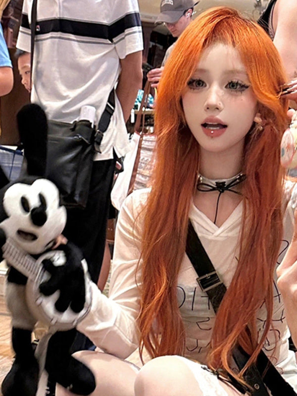 Orange long curly hair KF11103