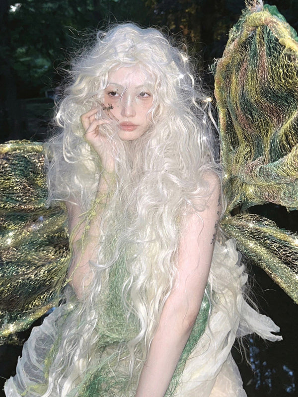 White long curly wig KF11027