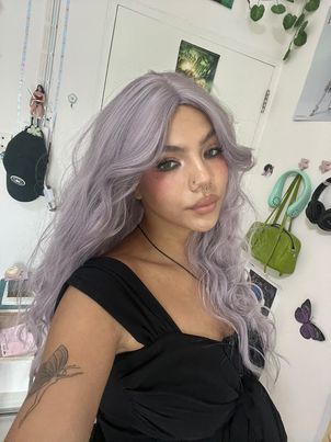 Romantic pink and purple wool curly wig  KF83719