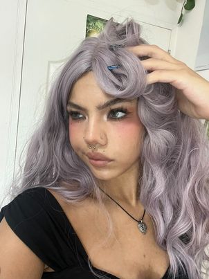 Romantic pink and purple wool curly wig  KF83719