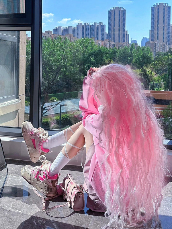 pink curly wig KF11003