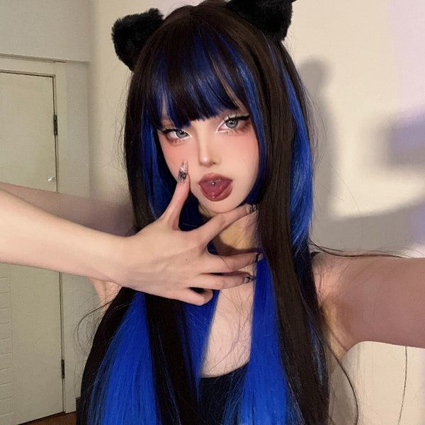 Lolita black blue wig  KF11016