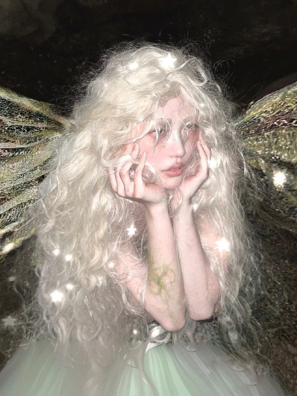 White long curly wig KF11027