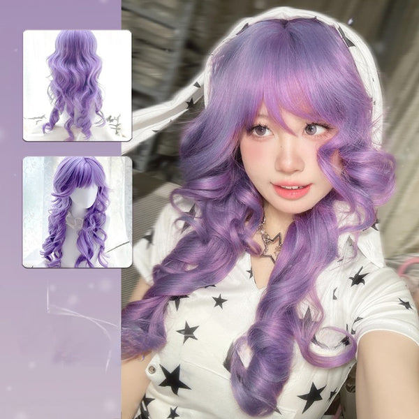 Purple long curly wig  KF11111