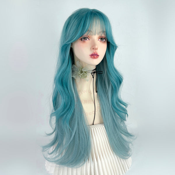 Green long wig KF82042