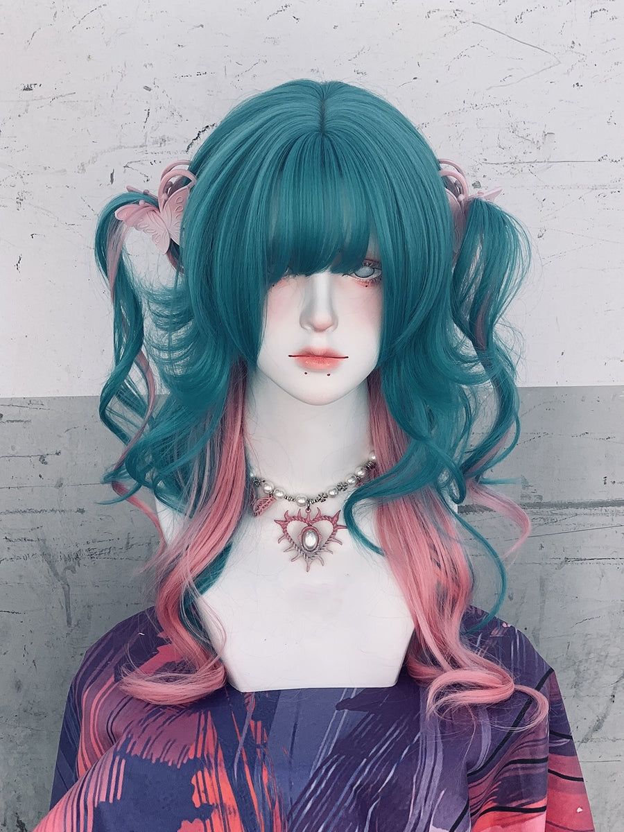 Green gradient blue wig YV40377