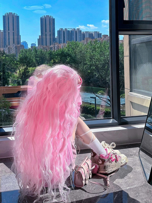 pink curly wig KF11003