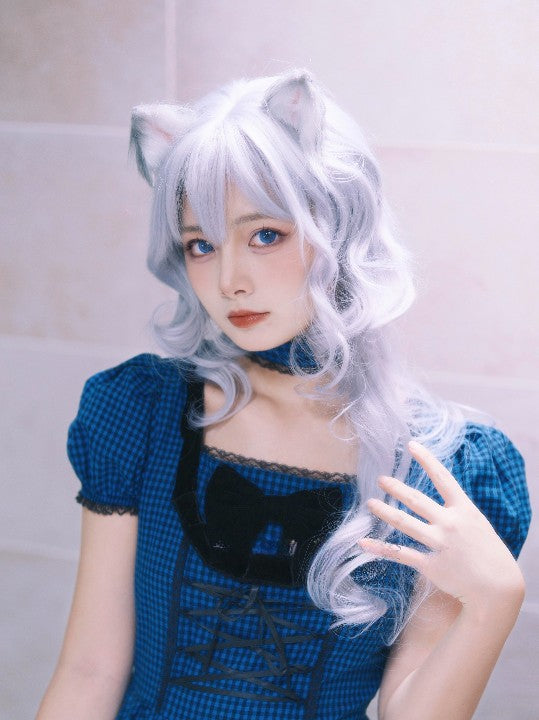 Silver gray long curly wig  KF11112