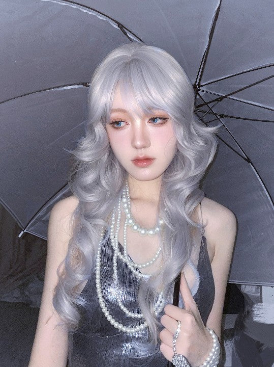 Silver gray long curly wig  KF11112