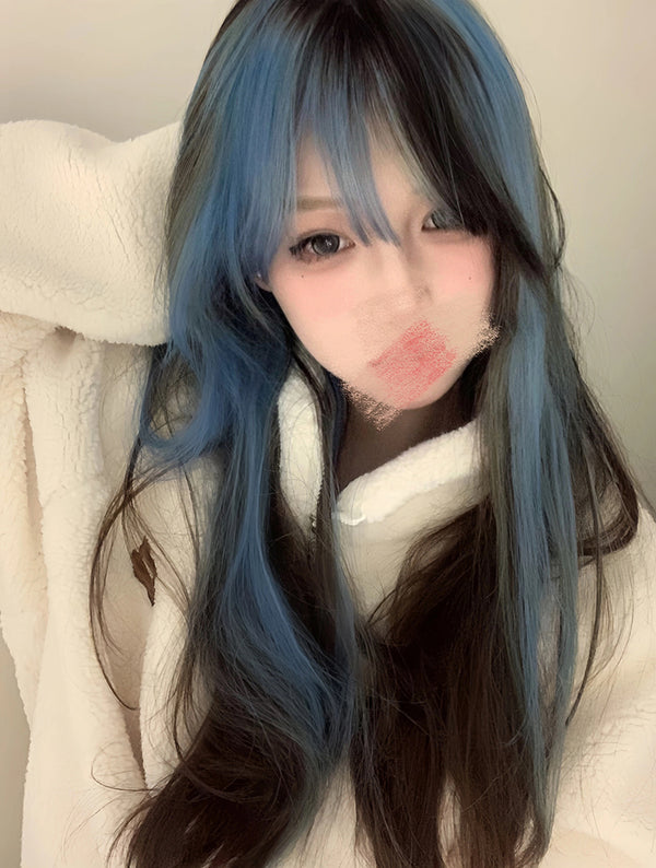 y2k blue brown wig KF11130