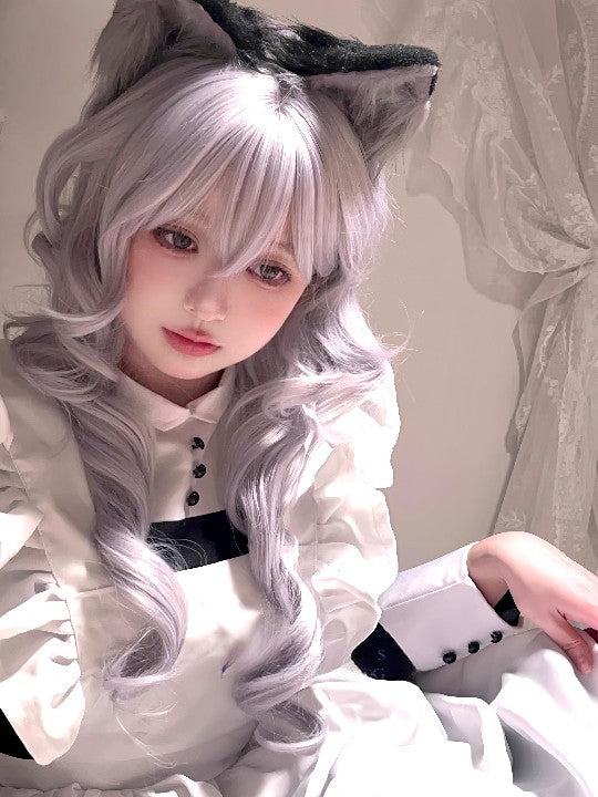 Silver gray long curly wig  KF11112