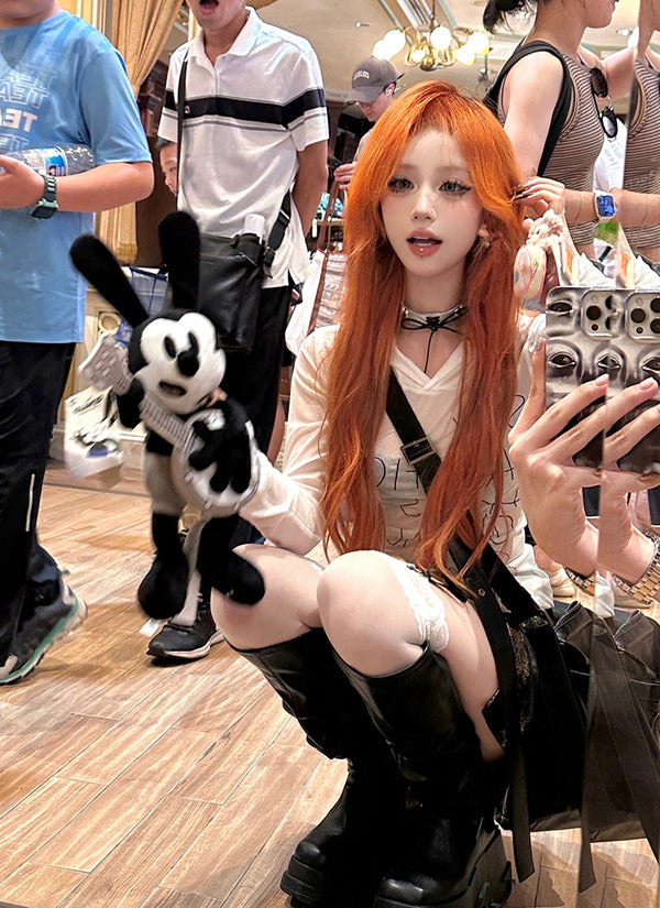 Orange long curly hair KF11103