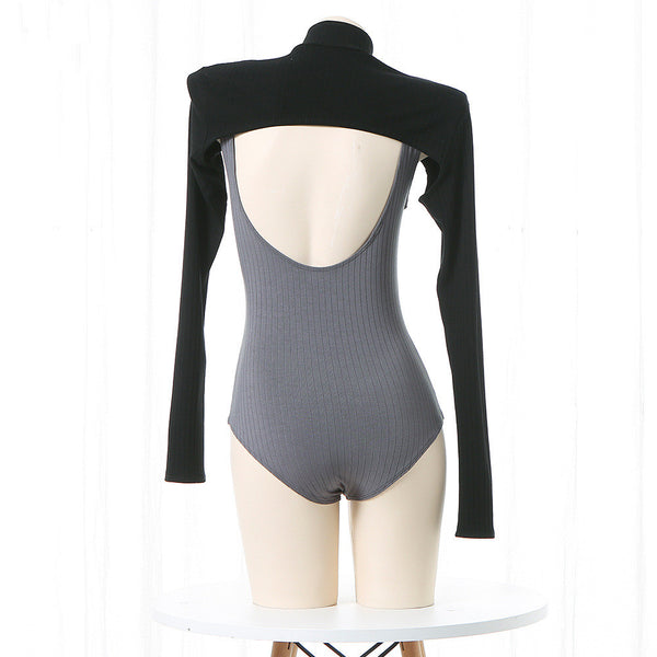 Black Top + Gray Jumpsuit Set  KF70219