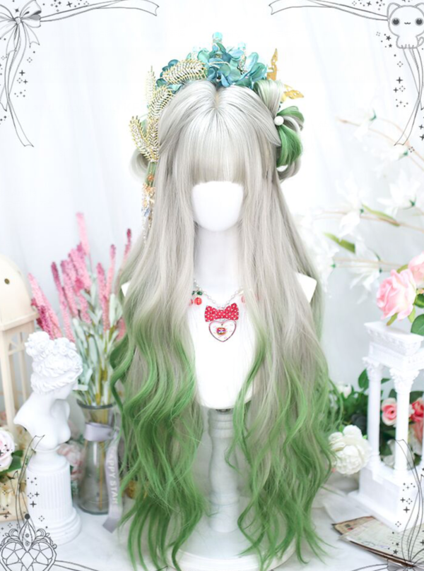Gray and green wig  KF11008