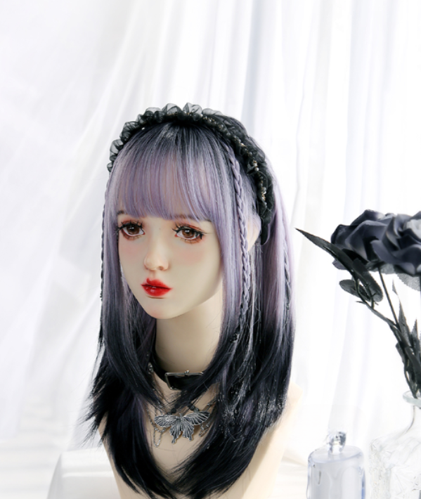 Black and purple gradient wig KF11047