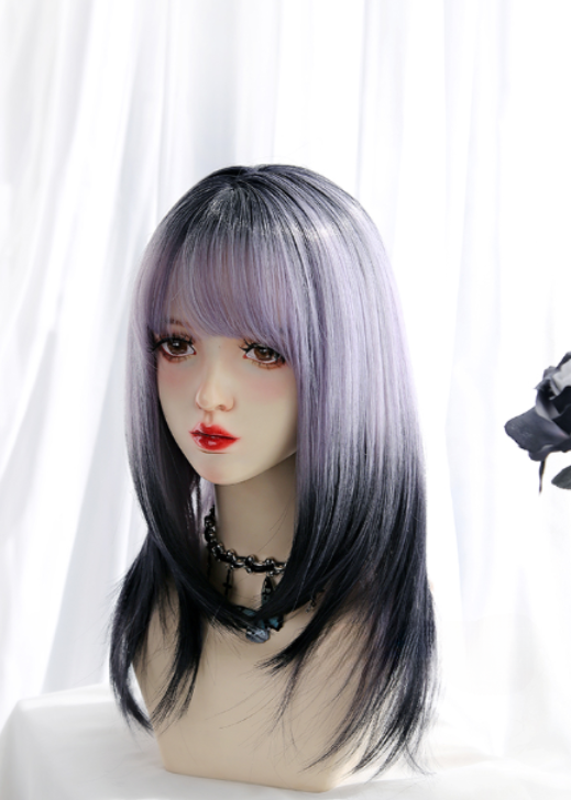 Black and purple gradient wig KF11047