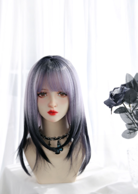 Black and purple gradient wig KF11047