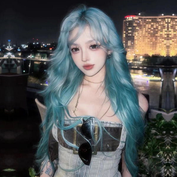 Green long wig KF82042