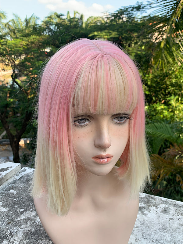 Pink gradient white wig KF11226