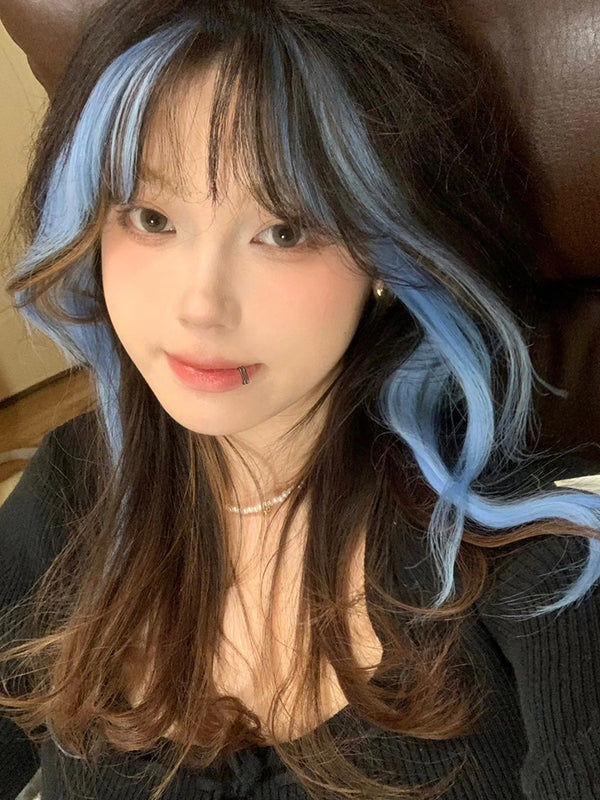 y2k blue brown wig KF11132