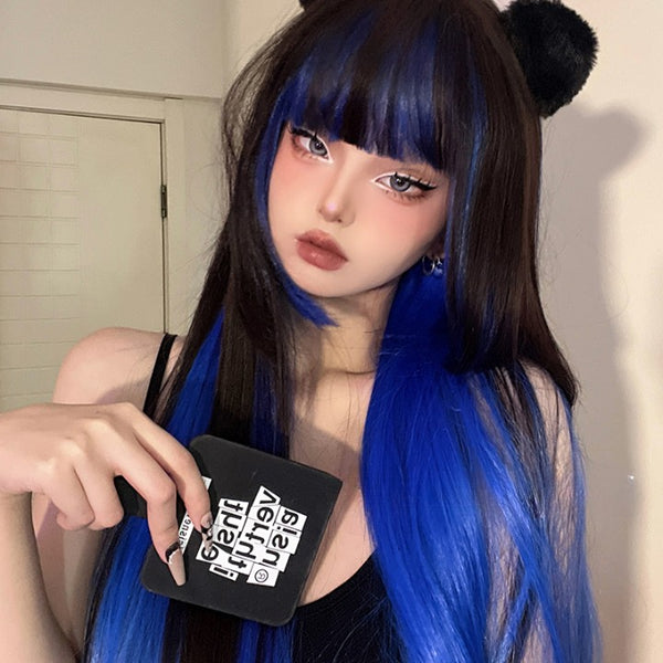 Lolita black blue wig  KF11016