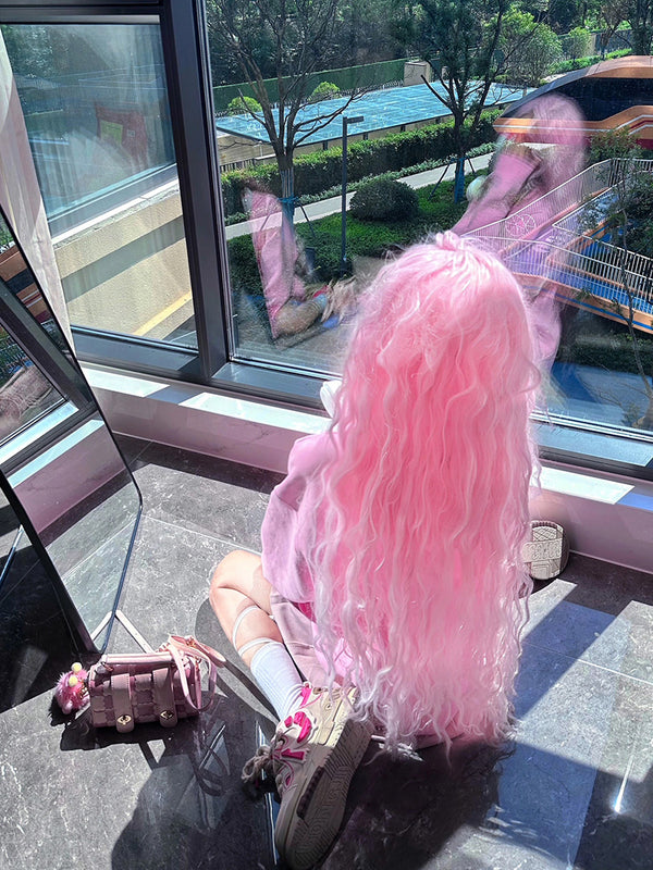 pink curly wig KF11003