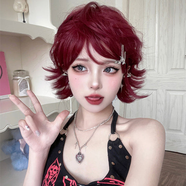 red short curly wig  KF70158
