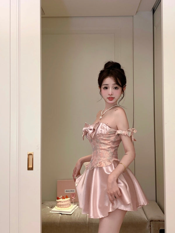 PINK CAMISOLE BOWKNOT DRESS KF83912