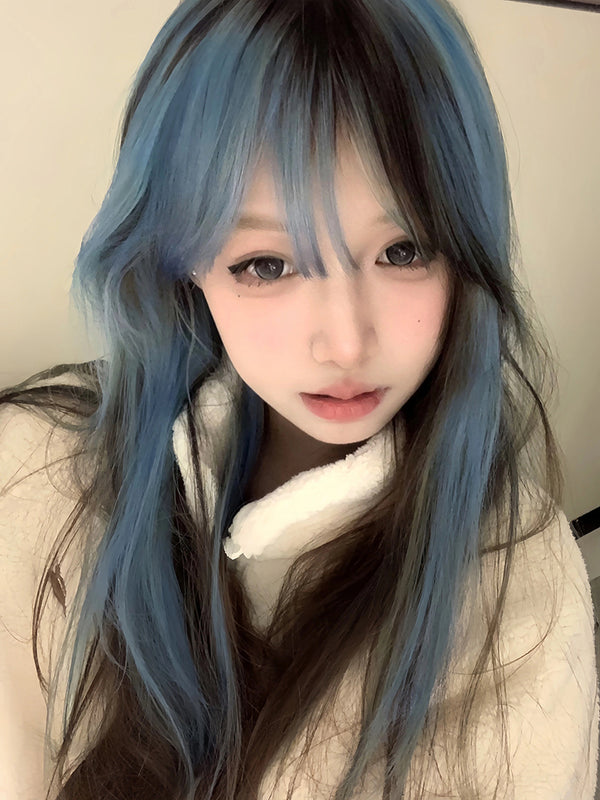 y2k blue brown wig KF11130