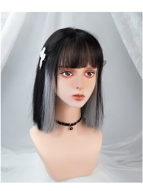 BLACK AND WHITE SHORT WIG KF83496