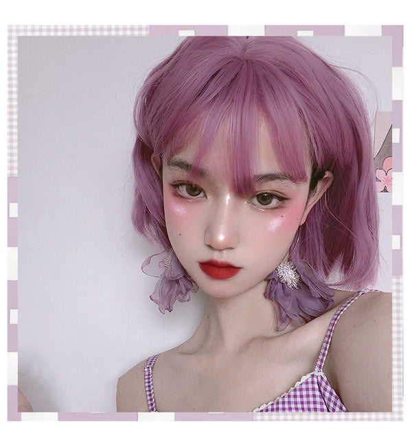 Purple short curly wig KF81395