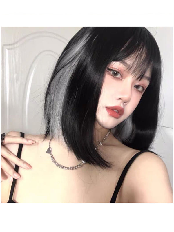 BLACK AND WHITE SHORT WIG KF83496