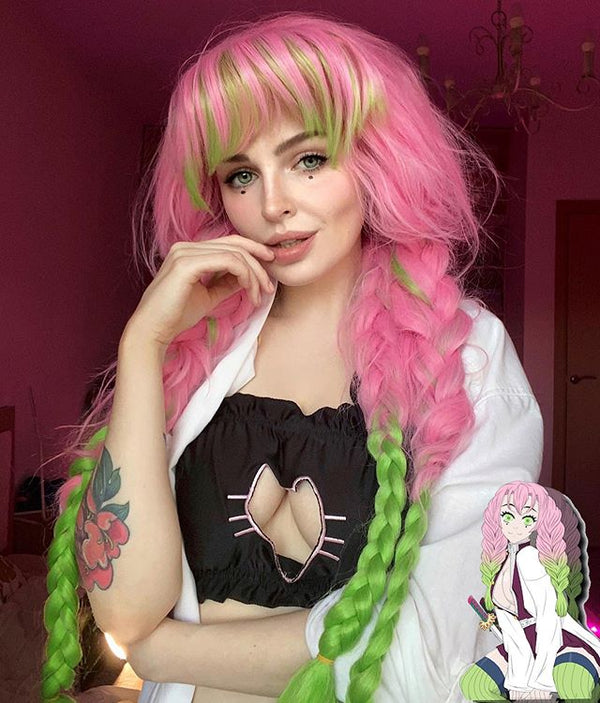 Pink green ponytail wig KF81205