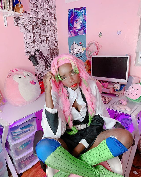 Pink green ponytail wig KF81205