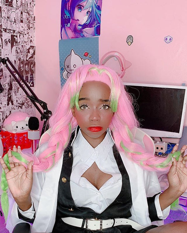 Pink green ponytail wig KF81205