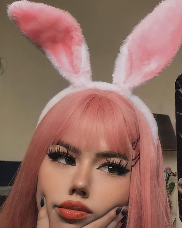 Pink long straight wig KF20152