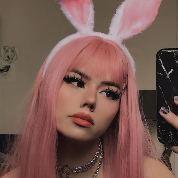 Pink long straight wig KF20152