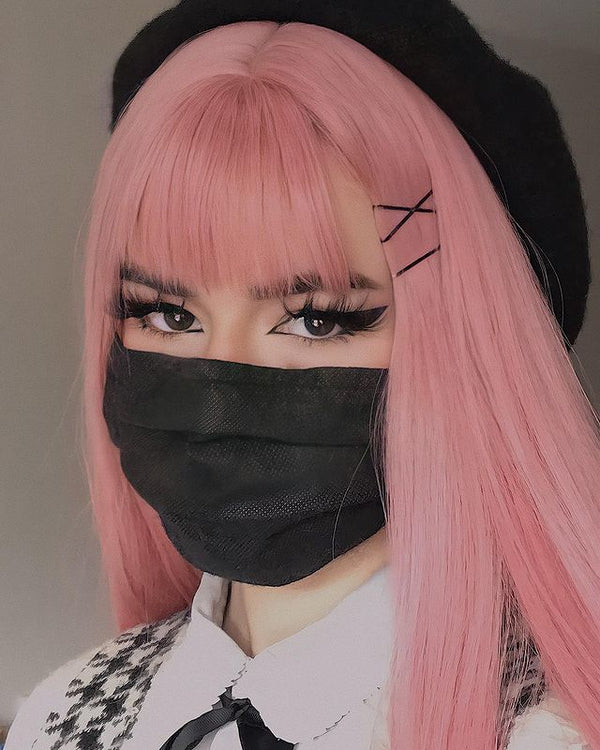 Pink long straight wig KF20152