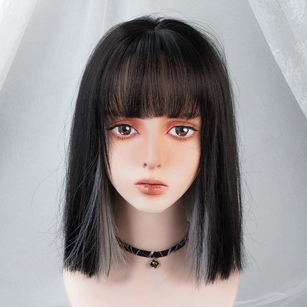 BLACK AND WHITE SHORT WIG KF83496