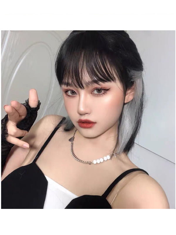 BLACK AND WHITE SHORT WIG KF83496