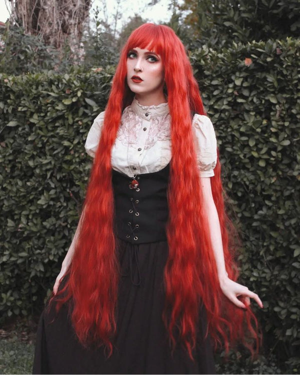 Orange red long curly wig  KF82918
