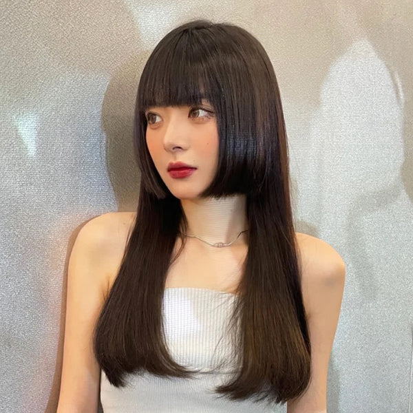 Black long straight hair wig  KF82432