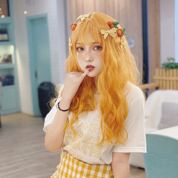 Orange long roll wig KF9426
