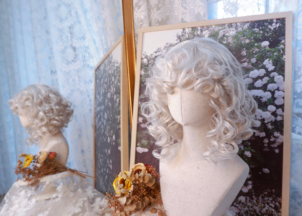 Lolita silver white short curly wig  KF82824